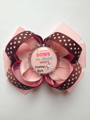 Cow Girl Hair Bow Bottle Cap Pink Ribbon Stacked Boutique Cute Sayings ...