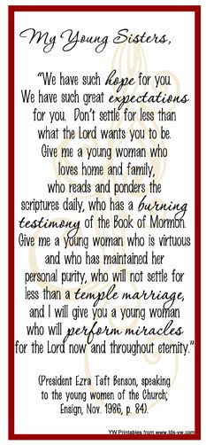 President Ezra Taft Benson, former prophet.: Lds Young Women Quotes ...