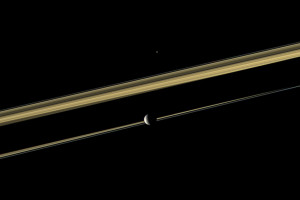 Two Saturn Moons Straddle The Pla Rings This Color View