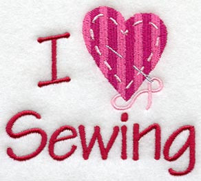 The words 'I Love Sewing' with 'love' represented by a heart