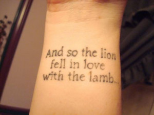 And so the lion fell in love with the lamb Twilight quotes tattoo