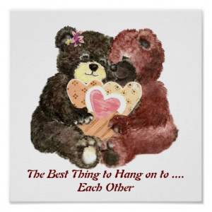 Cute Teddy Bear Love, Hearts and Hugs Quote Posters