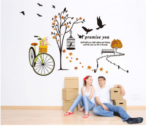 New Arrival Bicycle and Tree with Quotes Vinyl Wall Stickers Home ...