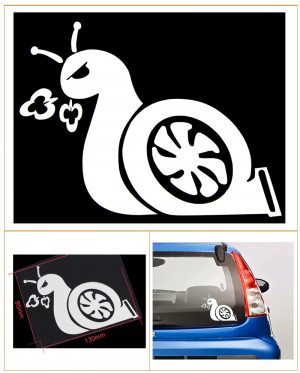 Snail Funny Car Vinyl Decal Sticker White Color 5.1 x 3.7 Inches