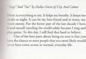 Dallas Green from City and Colour quote taken from the ON IN AT books