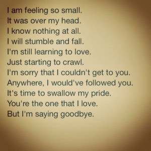 ... swallow my pride. you're the one that i love. but i'm saying goodbye