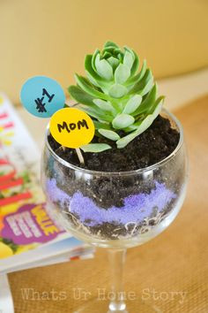 Easy wine glass succulent planter makes a great Mother's Day gift ...