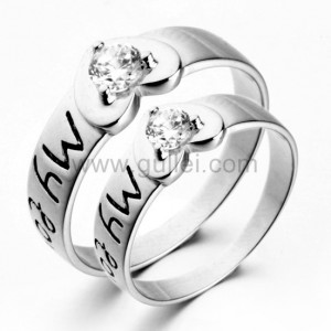 Personalized Name Engraved Heart Shaped Promise Rings for Couples