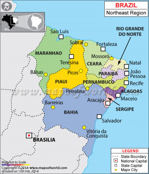 Description : Map highlighting the Northeast Region of Brazil.