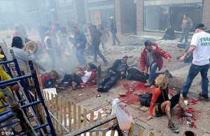 Aftermath: Victims of the Boston Marathon bombings lie on the ground ...