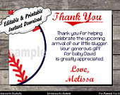 SALE Baseball Baby Shower Thank You Card - Editable Printable Digital ...