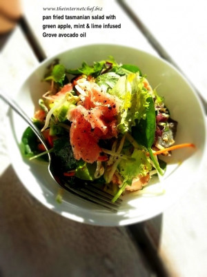 salmon salad Pan fried Tasmanian salmon salad with green apple, mint ...