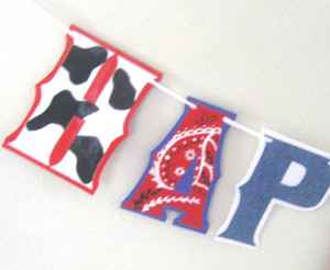 Cowboy or Cowgirl HAPPY BiRTHDAY Banner -Red Paisley, Denim, and Black ...