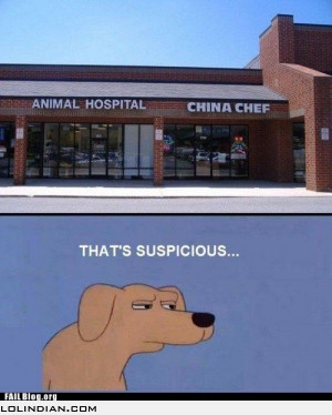 Veterinary hospital next to a Chinese restaurant looks suspicious
