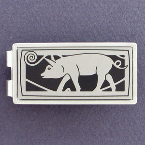 Silver Pig Money Clip - Click to add engraving.