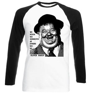 Détails sur OLIVER HARDY SEE OURSELVES QUOTE - BLACK SLEEVED BASEBALL ...