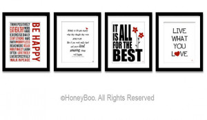 Set of 4 posters, positive quotes, art prints, black red, live what ...