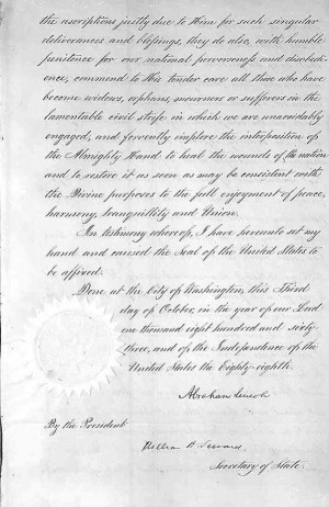 Thanksgiving Proclamation By Abraham Lincoln