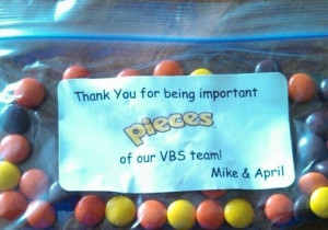 ... our VBS workers this year instead of a card! We used Reese's Pieces