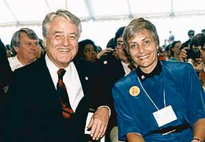 Sargent Shriver with Peace Corps Director Loret Ruppe under the big ...