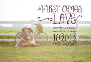 Modern Save the Date Magnet, Postcard, Photo, First Comes Love