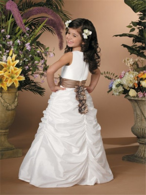 ... Scoop Floor Length White Taffeta Wedding Flower Girl Dress With Sash