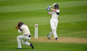TAUNTON ENGLAND APRIL 27 Middlesex batsman Nick Gubbins pulls a