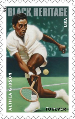 Forever stamp of Althea Gibson, designed by Derry Noyes from a ...