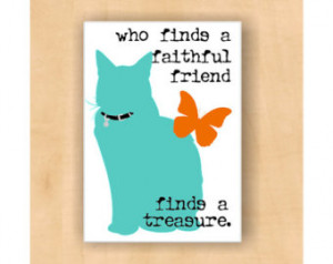 Cat Sihouette Magnet Faithful Friend Quote 2 x 3