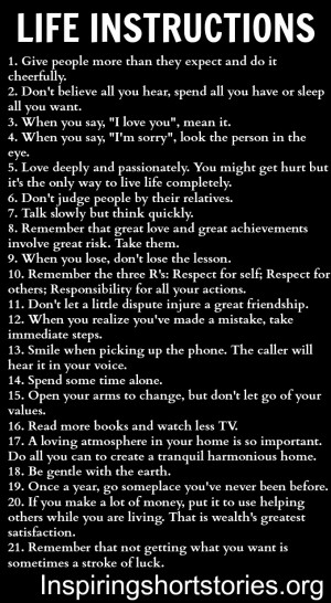 Amusing Quotes About Life Lesson: Life Instructions In Black Simple ...