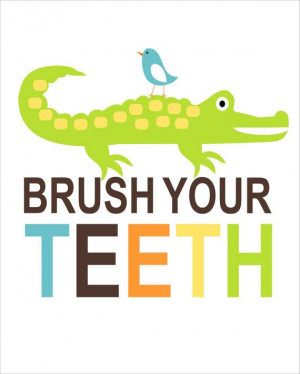 Alligator Childrens Bathroom Wall Art, Brush Your Teeth,Childrens ...