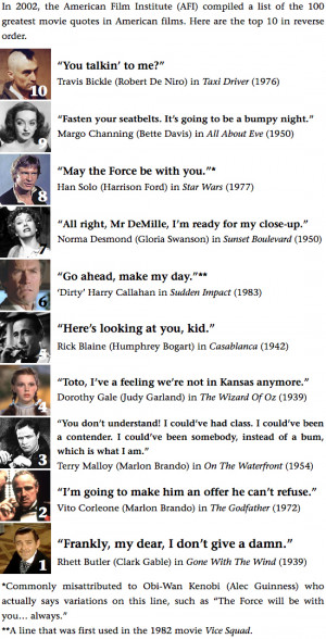 ... Of Greatest Movie Quotes Of All Time ~ AFI'S GREATEST MOVIE QUOTES