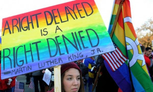 An anti-same sex marriage marching band are playing the national ...