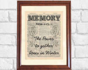 Print, Memory Quote, Memory in roses font, Dictionary Print, Quote ...