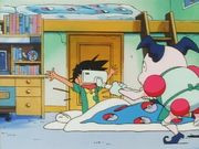 Mr. Mime sucks Ash into the vacuum cleaner