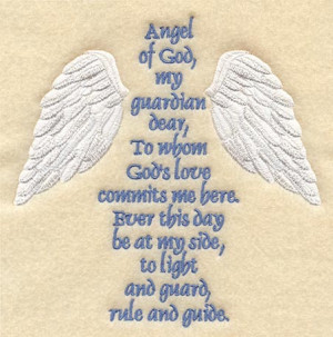The Guardian Angel Prayer is displayed between two angel wings.
