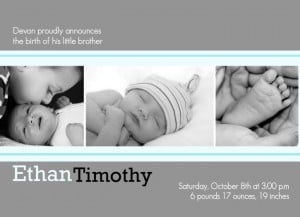 Gray And Blue New Baby Brother Sibling Birth Announcement