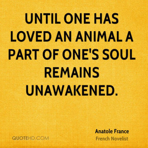 Until one has loved an animal a part of one's soul remains unawakened.