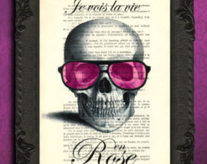 ... with glasses print - skull book art - skull dictionary page - quote