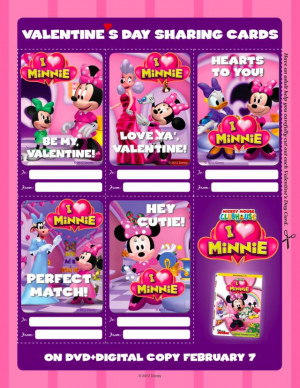 Click to enlarge these free Minnie Mouse Valentine's Day cards. Photo ...