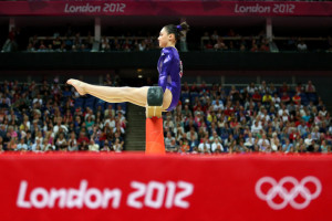 of the United States competes on the beam in the Artistic Gymnastics ...