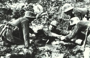 Germans rescuing a French soldier, date unknown.