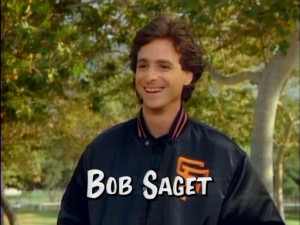 bob saget is not funny. also word play with the next line makes fun of ...