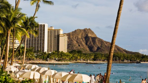 is an urban beach, flanked by iconic volcanic cone Diamond Head ...