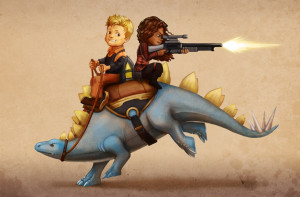Firefly: Wash and Zoe on a Dinosaur by Risachantag