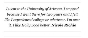 ASU~funny quote from Nicole Richie