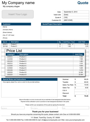 Free Price Quote Template Excel