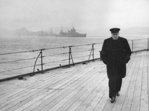 Winston Churchill walking the deck of the battleship HMS Prince of ...