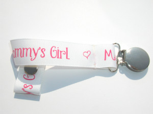 ... Girl Pink on White Pacifier Holder-Mommy's Girl Pink on White Pacifier