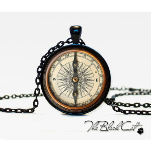 Steampunk Compass pendant Art print under glass Vintage Compass... ($ ...